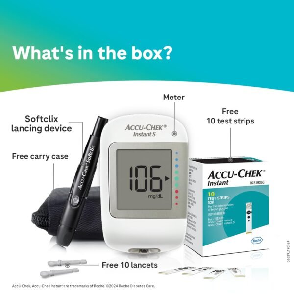 Accu-Chek Instant S Blood Glucose Glucometer Kit with Vial of 10 Strips - Image 4