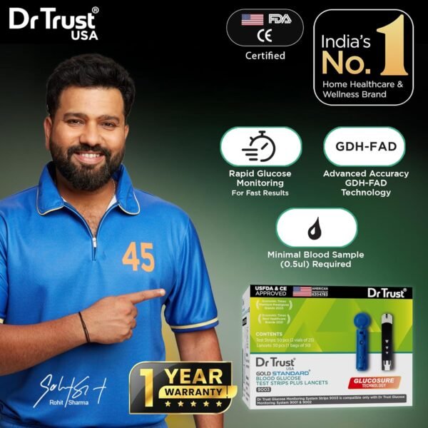 Dr Trust USA Gold Standard Blood Glucose Test Strips Plus Lancets - 50 Strips (Black) - Image 2