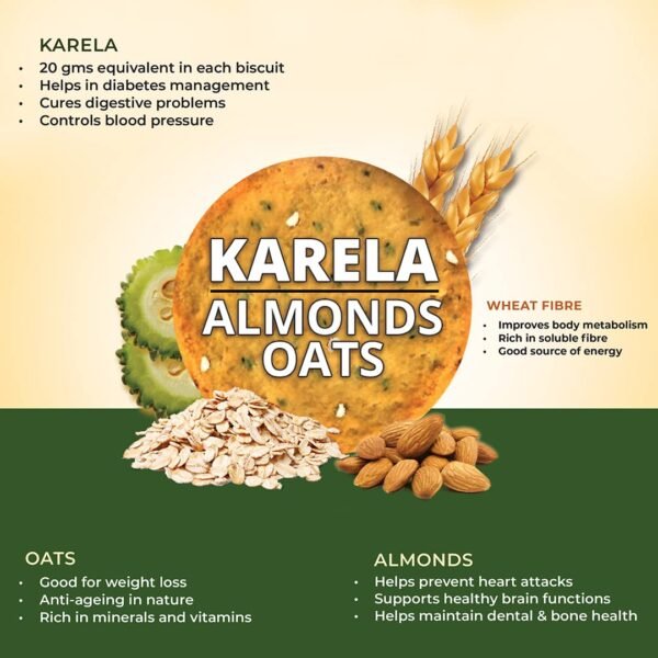 TasteGood Karela Sugar Free Biscuits For Diabetic Pack(2) & Calcium & Vitamin D Healthy Biscuits Pack(2) - Combo Pack - 100g X 4 (400g) - Image 2
