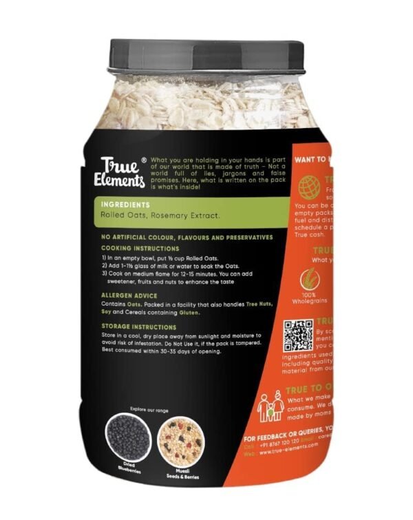 True Elements Rolled Oats 1.2kg (Pack of 2) | 100% Whole Grain | High Fiber & Protein | Healthy Breakfast Cereal | Jumbo Oats useful for oatmeal | Diet Food for Weight Management - Image 3