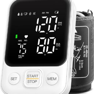 Blood Pressure Monitor Upper Arm Machine Accurate Adjustable BP Cuff Kit Led Backlit Display 2 Users 240 Sets Memory Includes Storage Bag White