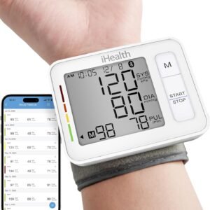 iHealth Push Wrist Blood Pressure Monitor, Digital Bluetooth Blood Pressure Machine with Large Display and Portable Carrying Case for at Home and Travel Use