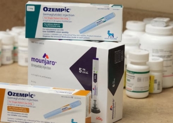 Boxes of Ozempic and Mounjaro, semaglutide and tirzepatide injection drugs used for treating type 2 diabetes.