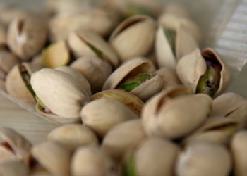 A bag of pistachio nuts with shells.