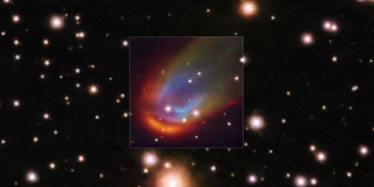 Astronomers spot white dwarf star creating a colorful shockwave