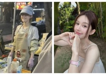 Chinese actress Zhao Lusi seen working at a night market in Hainan