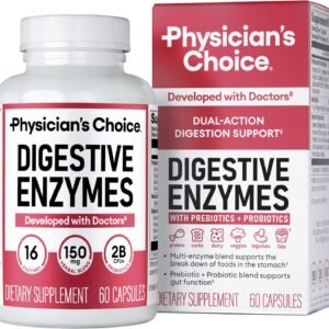 Physician's CHOICE Digestive Enzymes for Bloating & Digestion - 16 Enzymes with Organic Prebiotics & Probiotics for Gut & Digestive Health - Meal Time Discomfort Relief - Dual Action Support - 60 CT