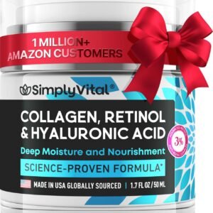 SimplyVital Collagen, Retinol & Hyaluronic Acid Cream - Anti-Aging Face Moisturizer for Face, Firming Skin Care Neck & Décolleté - Made in USA, Daily Moisturizer Face Cream Day & Night - 1.7 fl.oz.