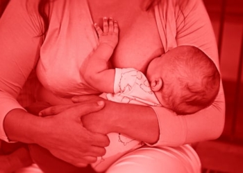 Breastfeeding mother shown in red.