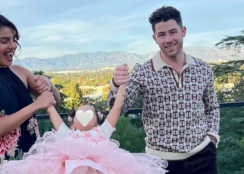 Nick Jonas with wife Priyanka Chopra and daughter Malti Marie
