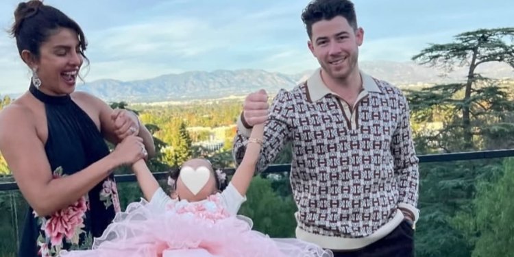 Nick Jonas with wife Priyanka Chopra and daughter Malti Marie