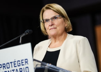 Ontario Health Minister Sylvia Jones speaks at a press conference at Queen’s Park in Toronto, on Monday, Oct. 20, 2025. THE CANADIAN PRESS/Laura Proctor