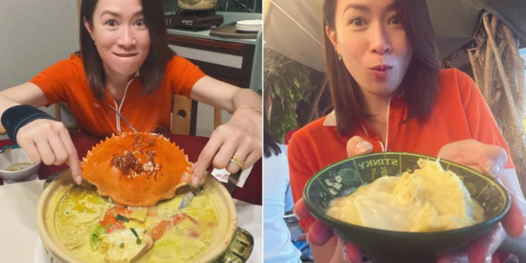 HK star Charmaine Sheh enjoys durian and crab in Singapore
