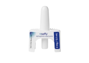 An image of the needle-free epinephrine treatment product known as 'neffy'