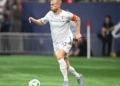 Forge FC midfielder Kyle Bekker dribbles the soccer ball during a September 16, 2025 Canadian Premier League match against the hometown Vancouver Whitecaps.