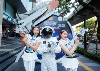 Silom space-themed attraction at Songkran Festival