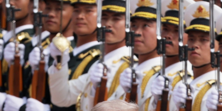 Honor guard welcomes Trump elaborate arrival ceremony